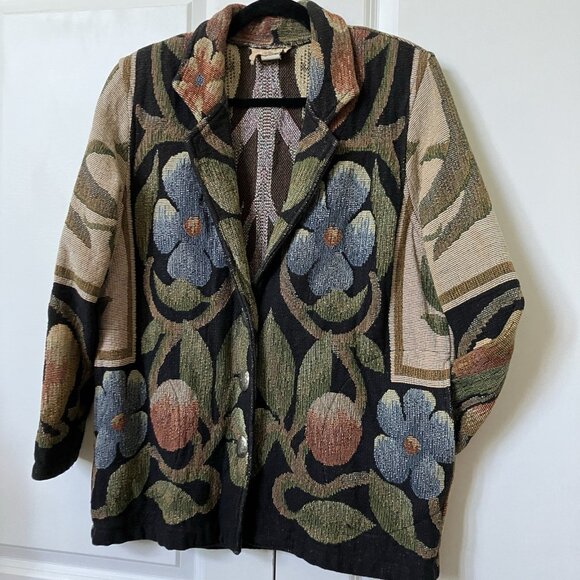 Vintage Painted Pony Blazer Womens Floral Tapestry Black Brown Jacket Western 90 - Picture 4 of 9